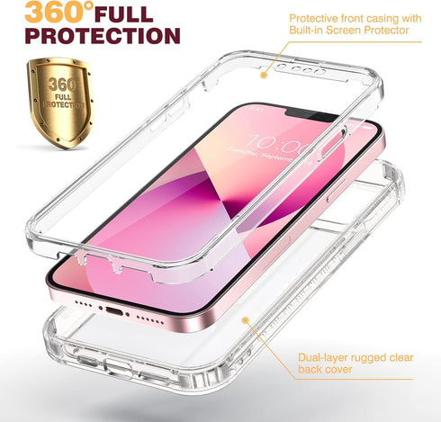 Diaclara Designed for iPhone 13 Case, Full Body Rugged Case with Built-in Touch Sensitive Anti-Scratch Screen Protector, Soft TPU Bumper Case for ...