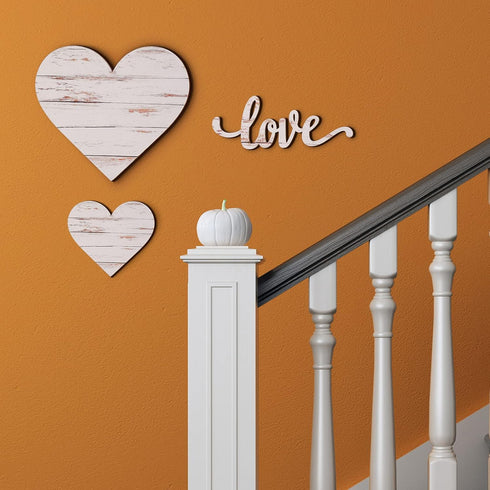 3 Pcs Wooden Hearts Decor Heart Wooden Sign Rustic Hanging Love Plaque for Wall Home Farmhouse Living Room Bedroom Gifts(White)...