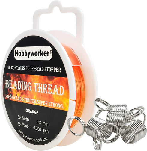 Hobbyworker Bead Cord Clip Stopper Beading Wire?Micro Melt Beaded Thread 164FT0.2mm for Braiding Sewing Fishing Jewelry Making Supplies Thread (Or...