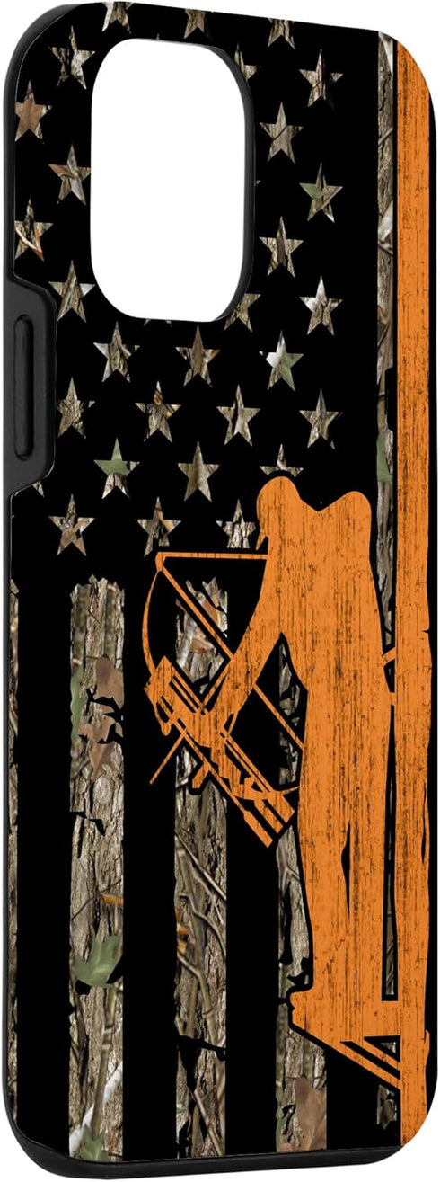 iPhone 12 mini Bow Hunting Tree Stand Deer Hunter American Flag Camouflage Case...