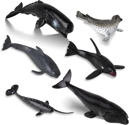 6PCS Plastic Whales Mini Ocean Animals Figurines Mini Whale Sea Animals Figures Realistic Miniature Sea Creatures Cake Topper Toy Set with Whales ...