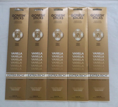 Gonesh Incense Sticks Extra Rich Collection - Vanilla 5 Packs (100 Total)...