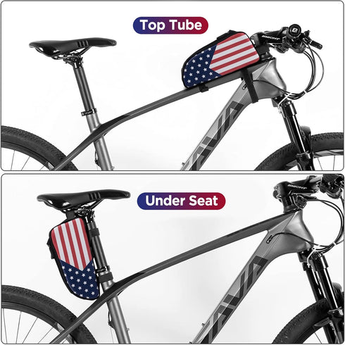 Bike Top Tube Bag Bicycle Front Frame Bag Biking Accessories Cycling Bag American Flag Print Bike Pouch for Mountain Bike Road Bicycles...