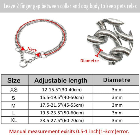 Dog Pet Martingale Pinch Metal Stainless Steel Collar for Training Walking Link Double Plated Choke Chain Neck for XL Dogs 24-28"...