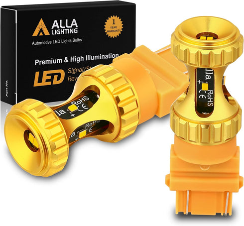 Alla Lighting T25 3156 3157 LED Amber Yellow Bulbs, Super Bright Directional Blinker Lamps Replacement 3757, 4757, 3457 4157-N-A-K 3000lms Turn Si...
