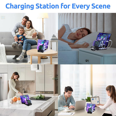 5-Port USB-C Fast Charging Station for Multiple Devices - Compatible with Phone, iPad, Tablet - Multi Device Family Charging Organizer with Free A...