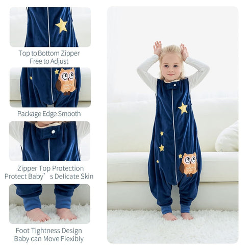 MICHLEY Toddler Sleeping Sack with Feet Newborn Infant Sleeveless Sleeping Bag 2-way Zipper Baby Wearable Blanket for Walkers,Dark Blue Owl,3-5T...