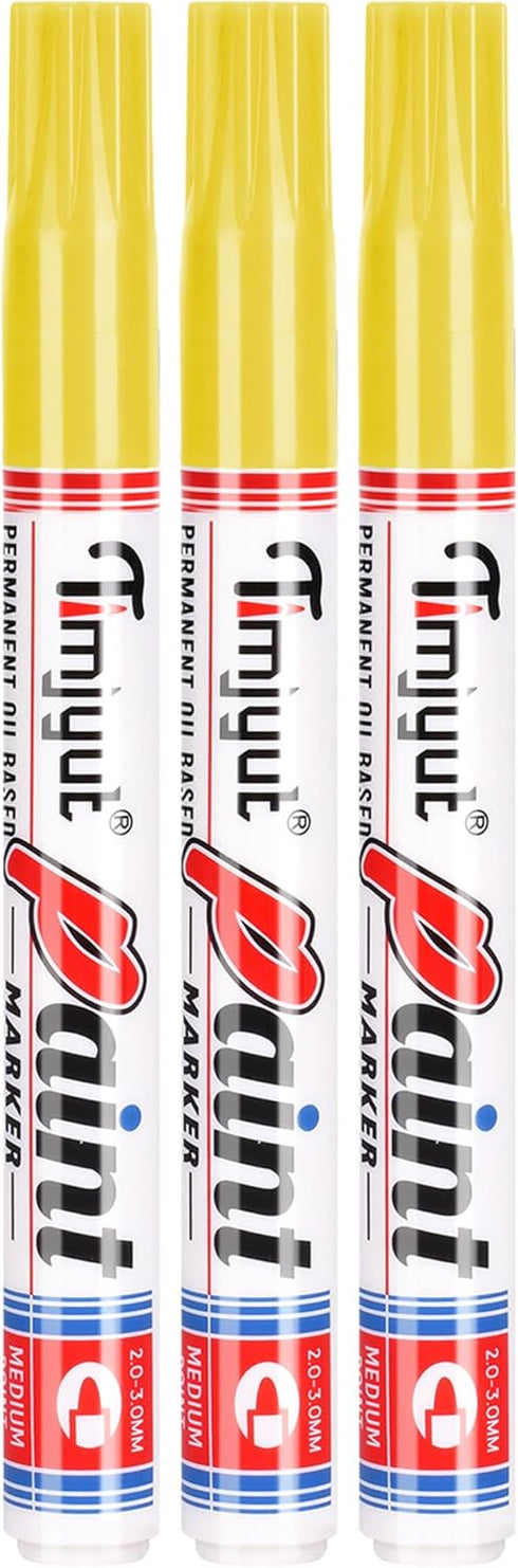 3 Count Yellow Permanent Paint Pens,Medium Tip Paint Markers Pens,Waterproof & Quick Dry Oil-Based Paint Pens,Never Fade,For Glass,Rock,Plastic,Me...