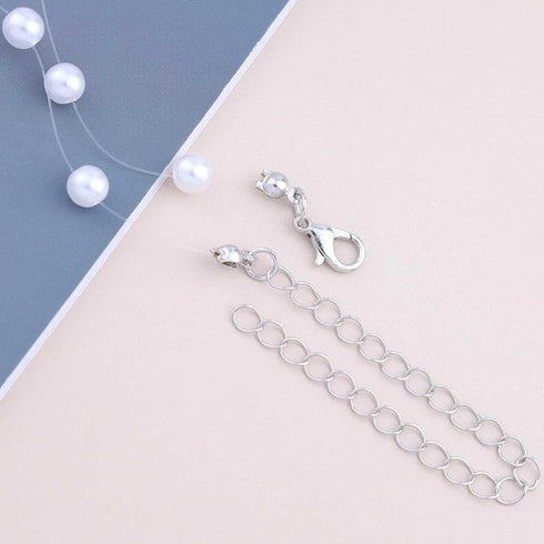 Vintage Pearl Choker Necklace Tiny Pearl Necklace Pearl Invisible Choker Necklace Silver Transparent Collar Necklace Thin Station Pearl Chain Jewe...