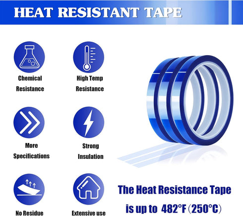 3 Pack Teflon Sheet 12 x 16" and 3 Rolls 10mm X 33m Blue Heat Tape for Sublimation,Heat Transfer Tape,Heat Resistant Tape,Thermal Tape for Heat Pr...