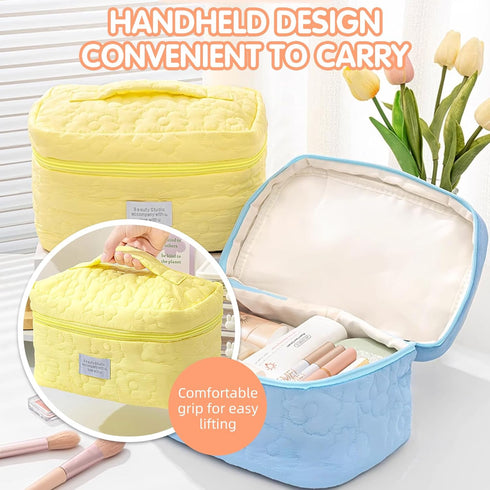 Floral Makeup Case, Cotton Inserts Puffy Quilted Makeup Toiletry Bag, Large Capacity Cosmetic Pouch, Daily Travel Use Skincare Bag with Handles, M...