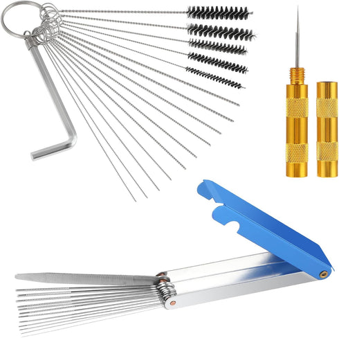 Carburetor Cleaning Kit,Torch Tip Cleaner Set,13 Cleaning Wires + 10 Cleaning Needles + 5 Nylon Brushes + 1 Pointed Pick Tool + 1 Throttle Wrench ...