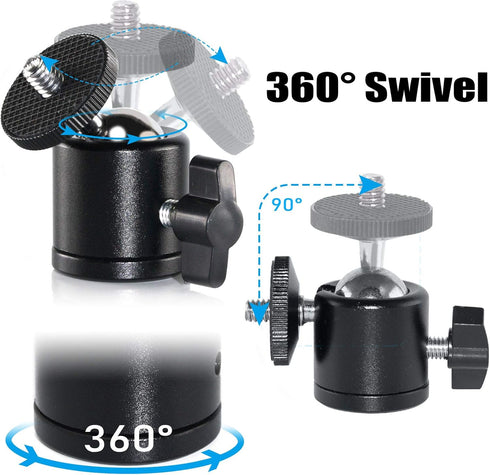 EXMAX Mini Ball Head 360 Degree Aluminum Alloy Body Rotating Swivel Mini Tripod Ball Head with 3/8" to 1/4" Screw Adapter for DSLR Camera Camcorde...
