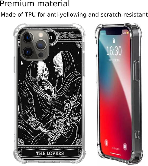 The Lovers Tarot Card Skull Black Case Compatible with iPhone 15 Pro, Trippy Psychedelic Aesthetic Tarot Card Cool Skeleton Case for iPhone 15 Pro...