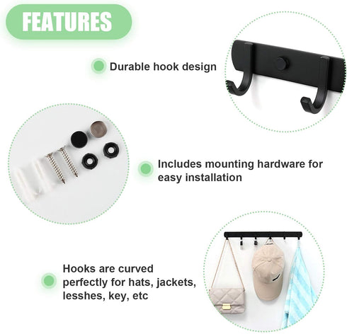 Ihomepark Coat Hooks Wall Mounted, Heavy Duty Metal 5 Coat Hanger Rack for Coat Hat Towel Purse Robes Keys Mudroom Bathroom Entryway (1 Pack, Blac...