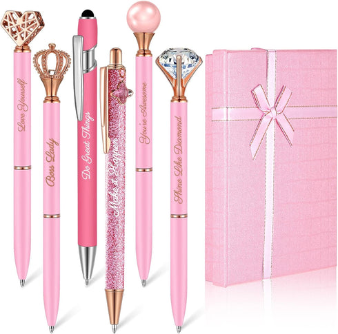 6 Pcs Fancy Pens for Women Crystal Diamond Pen for Journaling Pretty Glitter Pens Cute Inspirational Gifts for Girls School Office(Pink)...