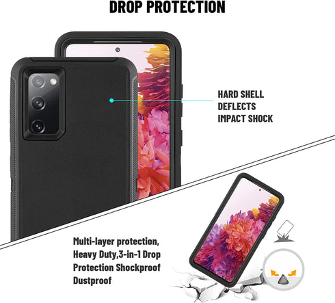 Case for Samsung Galaxy S20 FE 5G (2020) Heavy Duty Shockproof Drop-Proof Triple Layer Defense Cover 6.5” (Black with Belt Clip), Black...