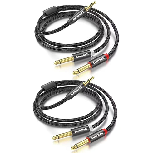 2pack 10Ft 3.5mm TRS to Dual 6.35mm Stereo Cable 1/8 TRS to Dual 6.35mm 1/4 TS Mono Y Splitter Audio Cord Adapter for Smartphone, Mixer,PC, CD Pla...