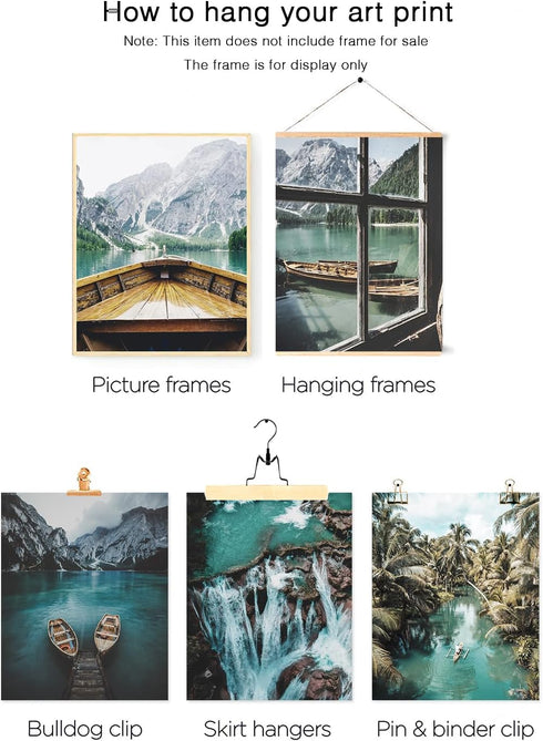 HoozGee Nature Landscape Wall Art Prints Mountain Decor Canvas Wall Decor Posters Lake Boat Pictures Photography Art Posters for Home Living Bedro...