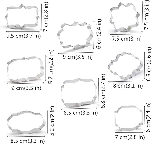 Fancy Plaque Cookie Cutters Set of 8 pcs, Stainless Steel Wedding Frames Shaped Fondant Cutter Molds Baking DIY...
