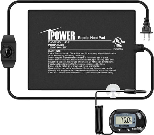 iPower 6 by 8-Inch Reptile Heat Mat with Temperature Adjustable Controller Knob, LCD Digital Aquarium Thermometer, Under Tank Warmer Terrarium Hea...