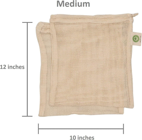 Reusable Organic Cotton Mesh Produce Bags - 100% Cotton, Durable, Double Stitched, Washable with Tare Weight & Drawstring - Mesh Bags for Grocery ...