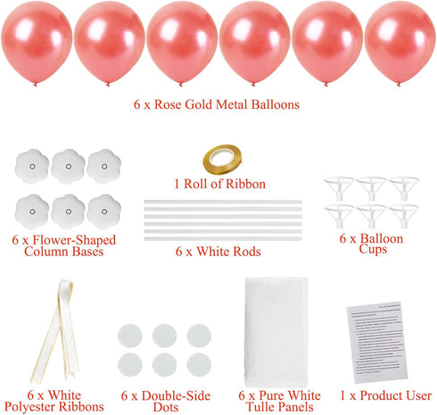 Rose Gold Party Supplies, 6 Pack Tutu Tulle Balloon Centerpieces Set for Women Girl Birthday Wedding Engagement Bachelorette Bridal Shower Party T...