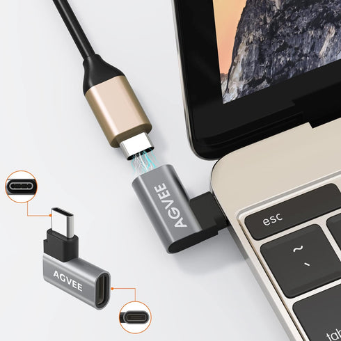 AGVEE [4 Pack 90 Degree Right Angled USB-C Male to USB-C Female Adapter (Type-C 3.2 Gen 2) Converter Video Type-C 10G Data Extension Coupler Conne...