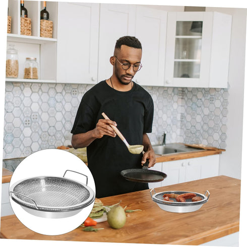 1 Set Mesh Drain Pan Oil Draining Net Egg Steamer Rack Stovetop Barbecue Grill Fried Food Serving Tray Roasting Pans for Ovens Stainless Steel Foo...
