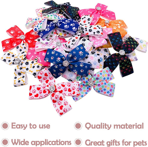 PET SHOW 50Pcs/25Pairs 4" Paw Pattern Big Dog Hair Bows Bulk with Alligator Clips for Medium Large Dogs Puppy Female Bowknot Topknot Girl Boy Pet ...