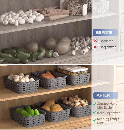 3 Pack Small Plastic Basket, Storage Bin Baskets for Organizing, Pantry Organizer Household Wicker Storage for Laundry Room, Bedrooms, Kitchens, C...