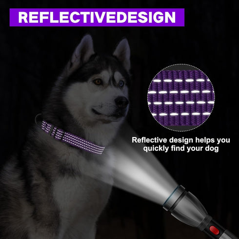 Martingale Dog Collars, Adjustable Reflective Nylon Dog Collar for Training Dogs, No Pull Dog Choker Collar for Medium Large Dogs (L, Purple)...