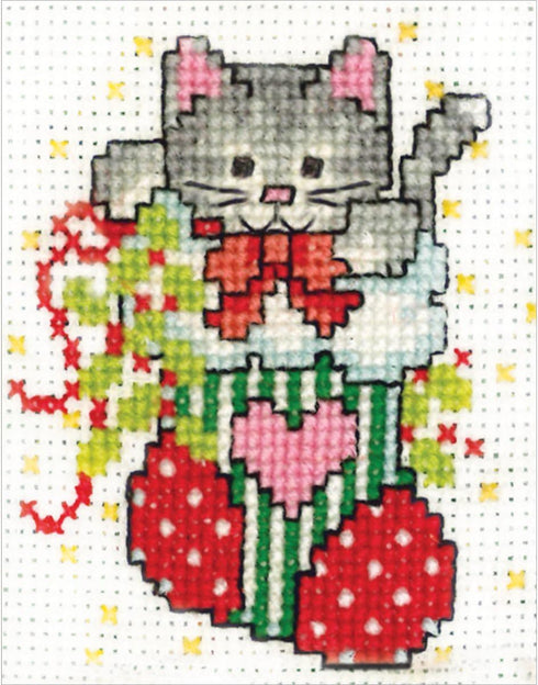 Stocking Cat W/Frame Mini Counted Cross Stitch Kit-3x4 18 Count...