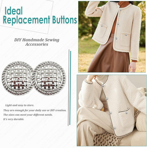 10pcs 25MM/1Inch Round Metal Vintage Grid Sewing Buttons for Blazer Button Set for DIY Craft(1#,Silver)...
