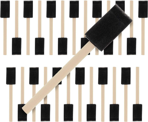 US Art Supply 1 inch Foam Sponge Wood Handle Paint Brush Set (Value Pack of 25) - Lightweight, durable and great for Acrylics, Stains, Varnishes, ...