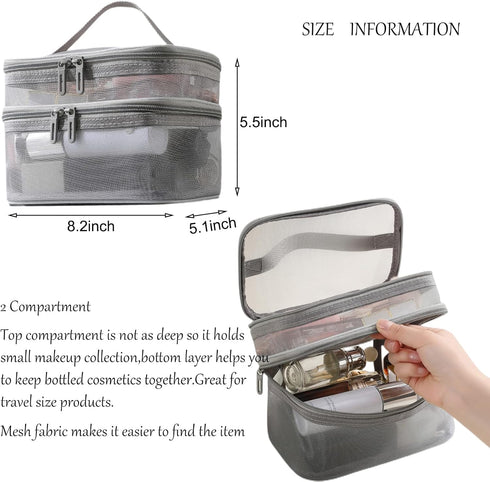 Double Layer Big Makeup Bag Travel Cosmetic Case Makeup Organizer Bag Portable Skin Care Toiletry Bag (beige)...