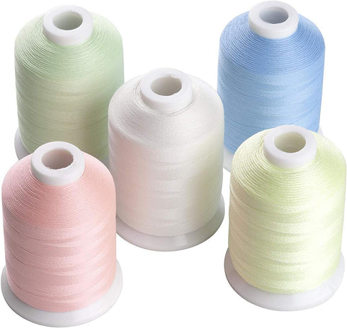 Simthread Glow in The Dark Machine Embroidery Thread 1000yards(1000M) 5 spools Set 30WT for Halloween Christmas Embroidery and Sewing Machines...