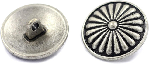 Bezelry 10 Pieces Flower Shield Metal Shank Buttons. 23mm (7/8 inch) (Antique Silver)...