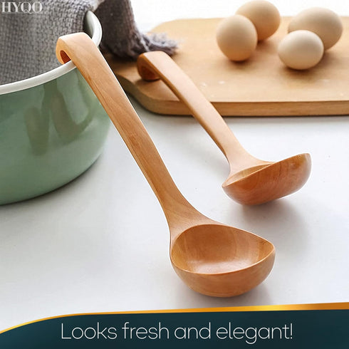Wooden Ladle for Soup - 10.8x2.8" Wood Ladle with Deep Scoop, Hanging Hook, and Lacquer Coating for a Comfortable Grip, Easy to Clean and Store - ...