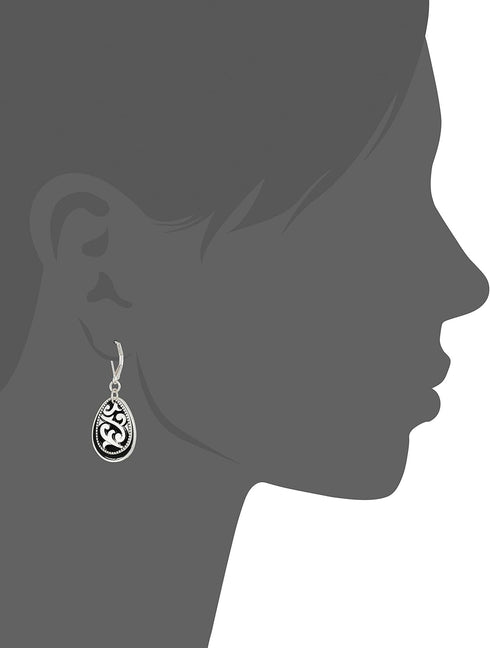 Napier Jet Black and Leather Teardrop Drop Earrings...