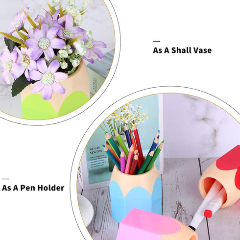 6pcs Pencil Shaped Pen Holders,Pencil Storage Organizer,Cute Desktop Pen Cup,Makeup Brush Container,Pencil Pot,Cartoon Stationery Rack,Creative St...