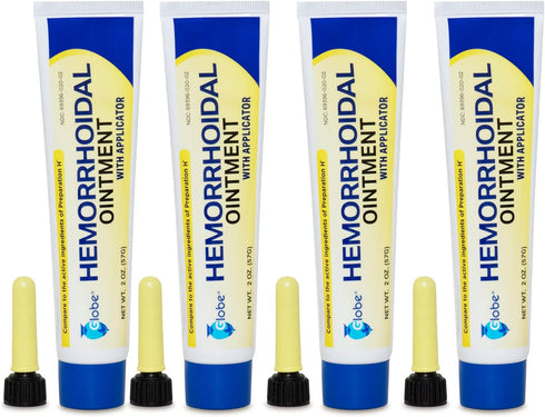 Globe (4 Pack) Hemorrhoidal Ointment, Phenylephrine HCl, Petrolatum, Mineral Oil, Relief from Burning, Itching and Discomfort of Hemorrhoids, 2 Ou...