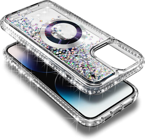 Designed for iPhone 15 Pro Max Magnetic Case Compatible with MagSafe, Tempered Glass Screen Protector/Camera Lens Protector/Wrist Strap Lanyard, G...