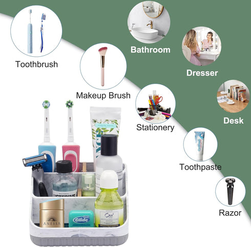 Toothbrush Holders for Bathrooms - 6 Slots Bamboo Electric Tooth Brushing Holder, Bathroom Countertop Organizer for Kids Family, Marble Toothbrush...