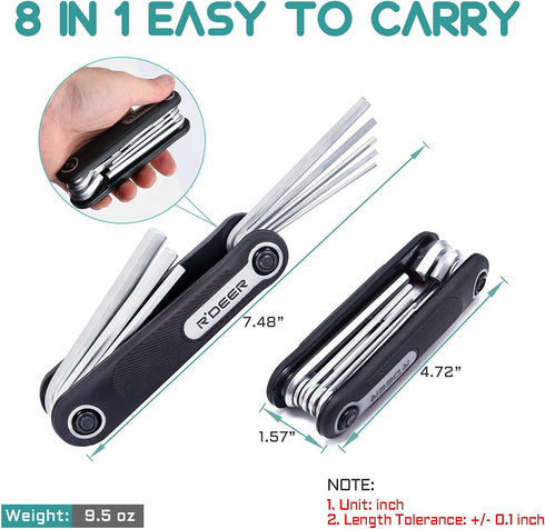 R'DEER 8 in 1 Folding Hex Key Set Pocket Portable Bike Metric Allen Wrench Kit Comfort Grip Hand Tool Sizes 1.5mm-8mm...