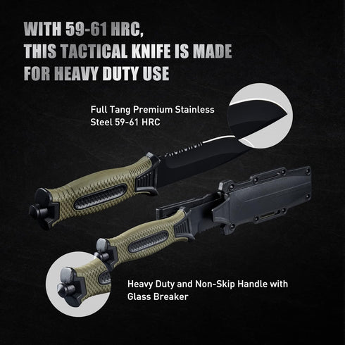 10" Fixed Blade Tactical Knives with Sheath and Clip, Stainless Steel Survival Hunting Bushcraft Full Tang Non-Slip Handle Outdoor Knife for Campi...