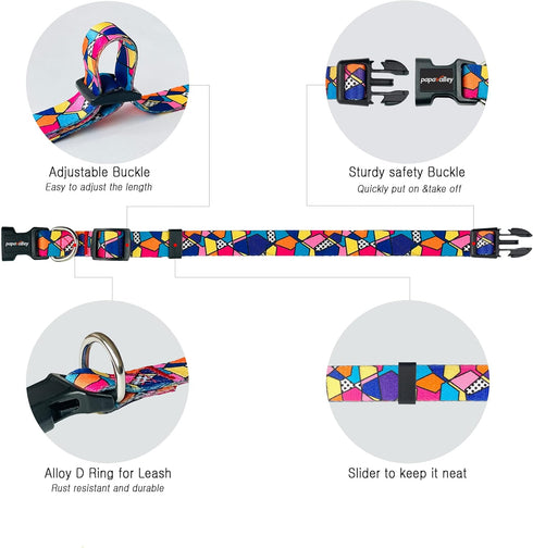 Dog Collar for X_Small Small Medium Large Dogs Pretty Boy Girl Nylon Polyester Pattern Collars with Safety Buckle, Adjustable for Male Female Pupp...