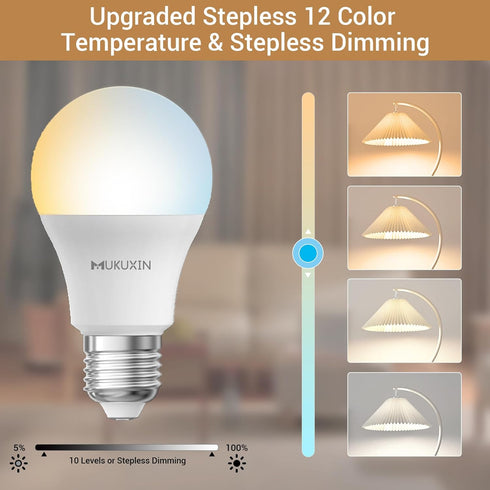 LED Light Bulb with Remote Control, 12W LED Bulb Dimmable 3000K-6000K, 50FT Remote Distance, E26 LED Bulbs 100 Watt Equivalent, Timer & 4 Scene Mo...