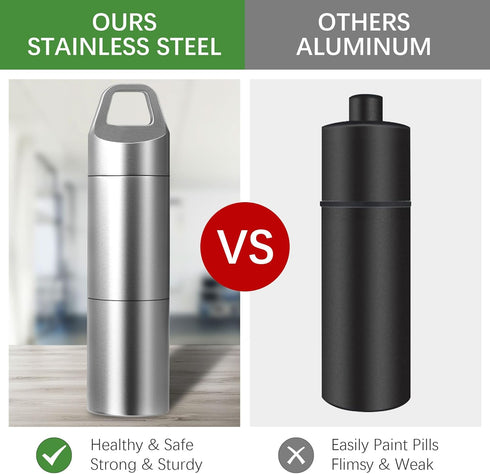 Small Pill Holder Keychain(2 Compartments Design), Portable Metal Pill Case Waterproof Pill Box Container Mini Stainless Steel Pill Organizer for ...