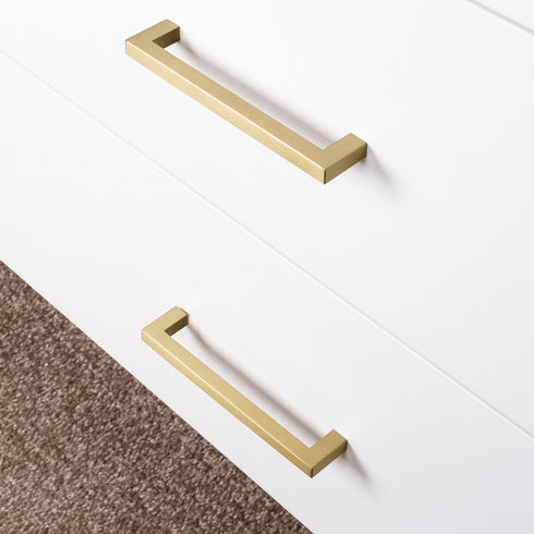 QOGRISUN 2-Pack Solid Brass Cabinet Pulls, Gold Square Drawer Handles, 3-inch Hole Center Kitchen Hardware for Dresser, Cupboard, Brushed Brass Fi...